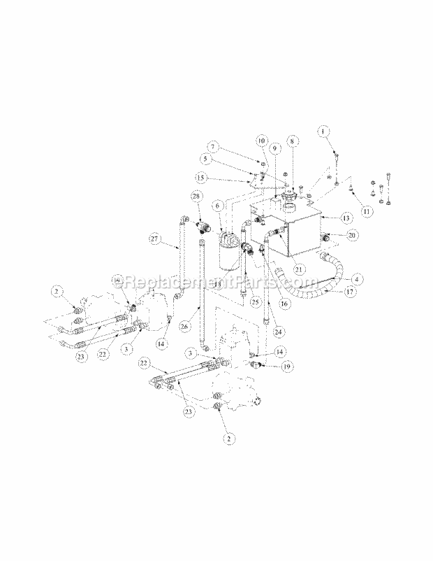 Hydro Pump Assembly Diagram and Parts List for M60-KW 53AB5DCX150-25-HP Cub Cadet Lawn Tractor